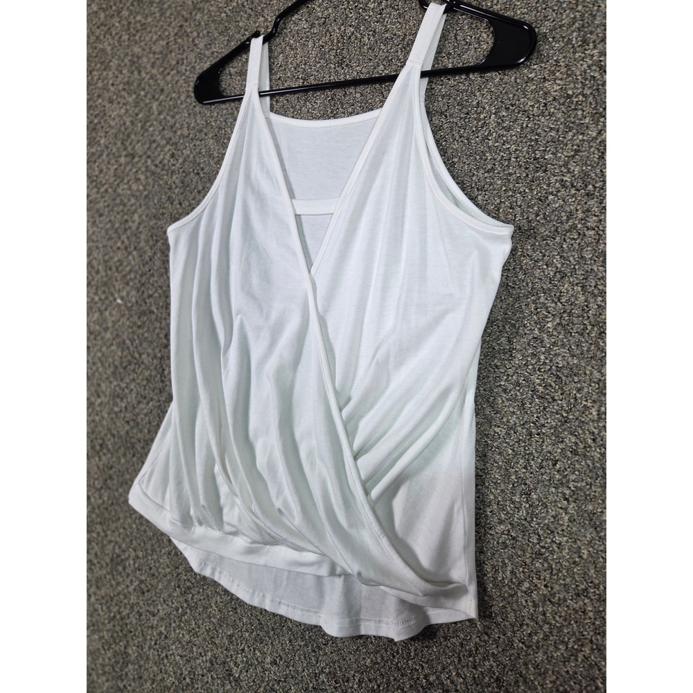 Unbranded Tank Top Women Medium White Surplice Wrap Front Sleeveless Draped - Picture 3 of 9
